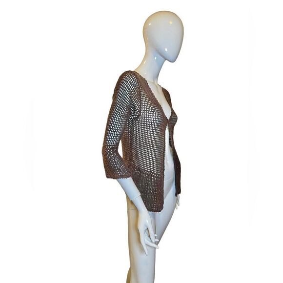 Vintage 1990s Bohemian Crochet Three Quarter Sleeve Cardigan Medium - Picture 6 of 17